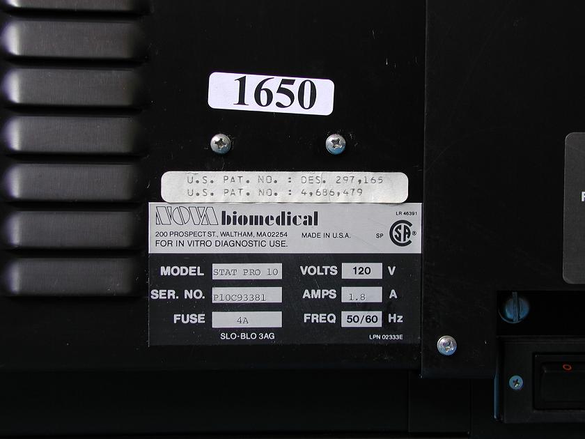 1650: Nova Stat Pro 10 Blood Gas Analyzer, Blood Gas / Chemistry Analyzer, Nova Biomedical