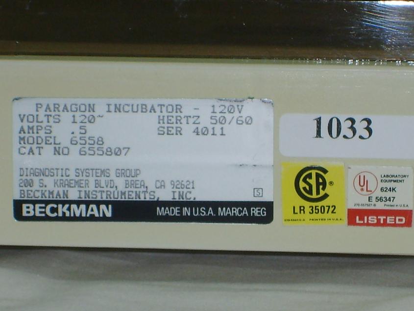 1033: Beckman 6558 Incubator, Electrophoresis, Beckman Instruments