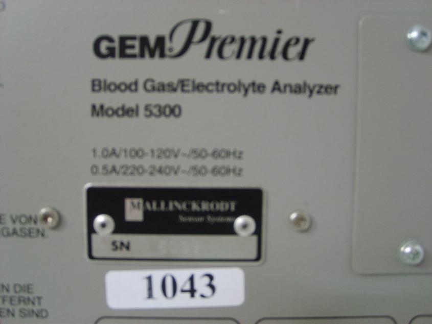 1043: Blood Gas - Electrolyte Analyzer, Blood Gas / Chemistry Analyzer, GEM Premier